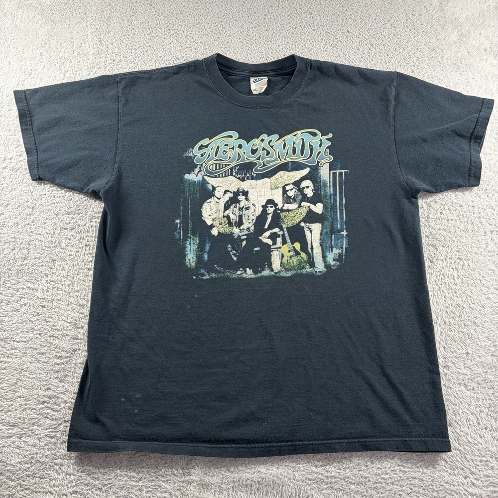 VINTAGE Aerosmith Tour Shirt Mens XL Black Anvil Double Sided Steven Tyler